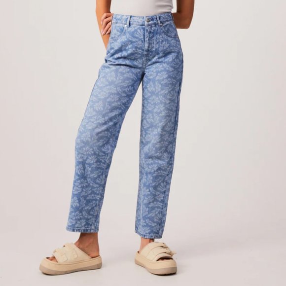 Afends Denim - NEW WITH TAGS - Afends - shelby long hemp denim floral wide leg jeans - size 26
